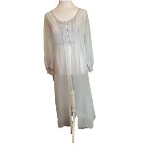 VTG Sears 60s Peignoir Robe Light Blue Baby Doll 36 Chiffon Trad Wife Balletcore